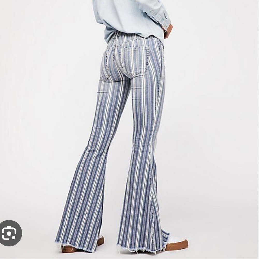 Free People Super Striped Flare Jeans Bellbottom Jeans Size 26 Pull On Stretch